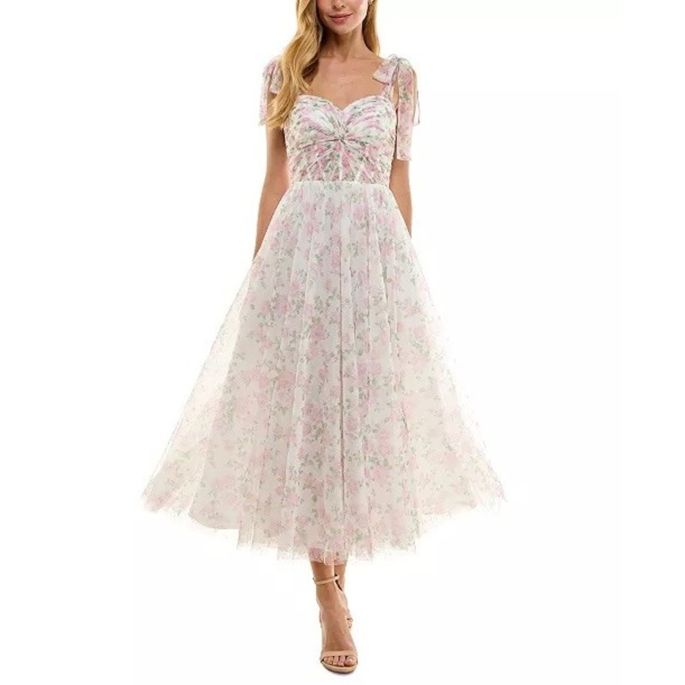 SENI & CADE Juniors Twist-Front Shoulder-Tie Midi Dress 0 Rose Tie Shoulder NWOT